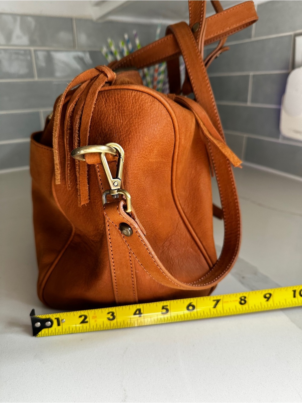 Sundance Leather Satchel in Cognac Brown - Picture 3 of 13